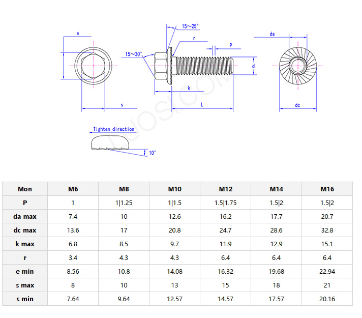 Hexagon flange bolt with teeth