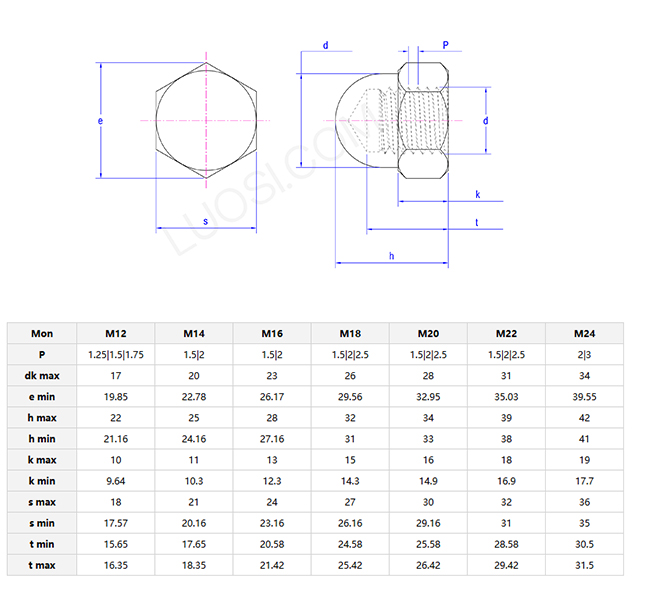 Hexagon domed cap nuts Type A