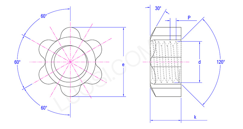 Star Head Female Knob Screws Clamping Nuts